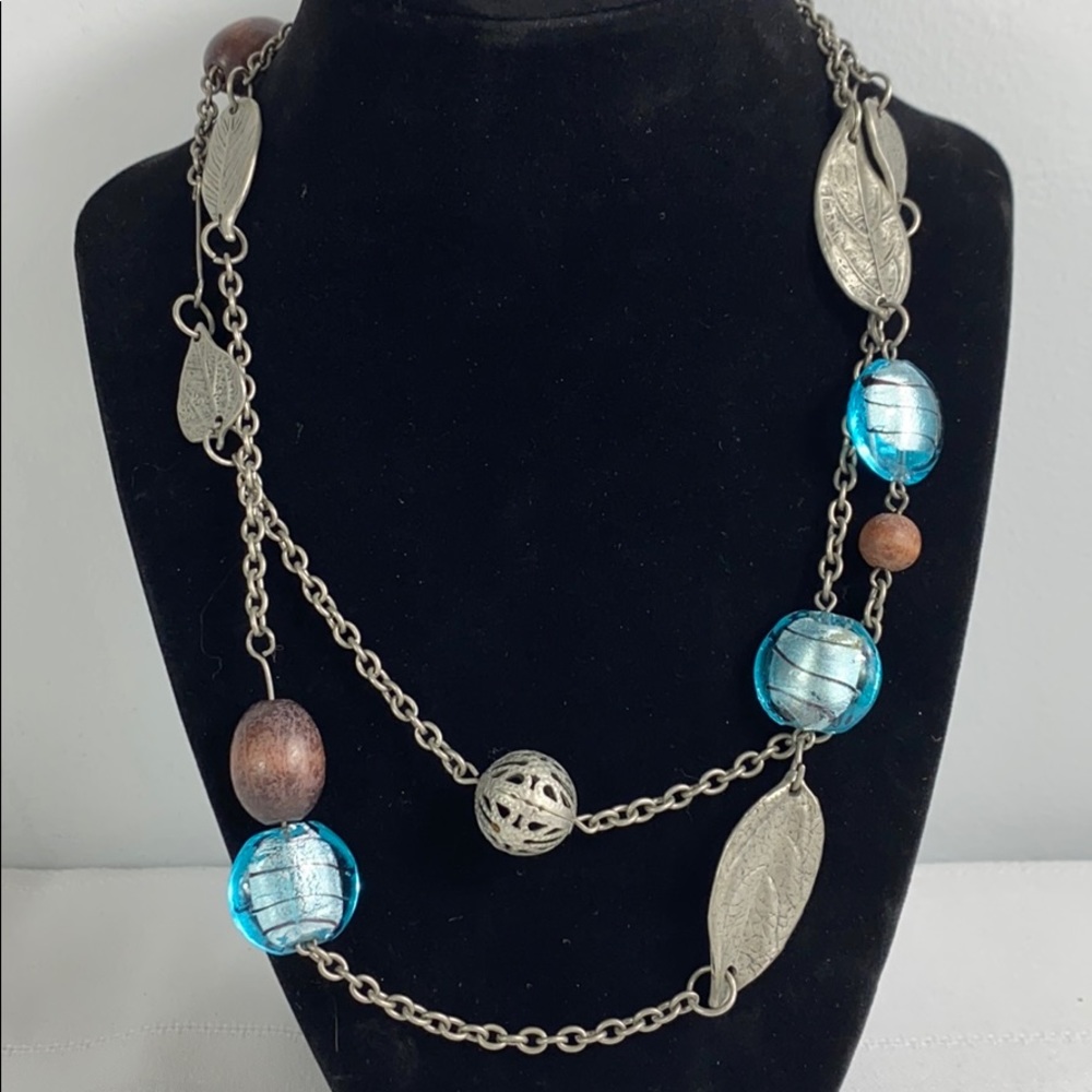 Multicolor Beaded Strand Silver Tone Necklace